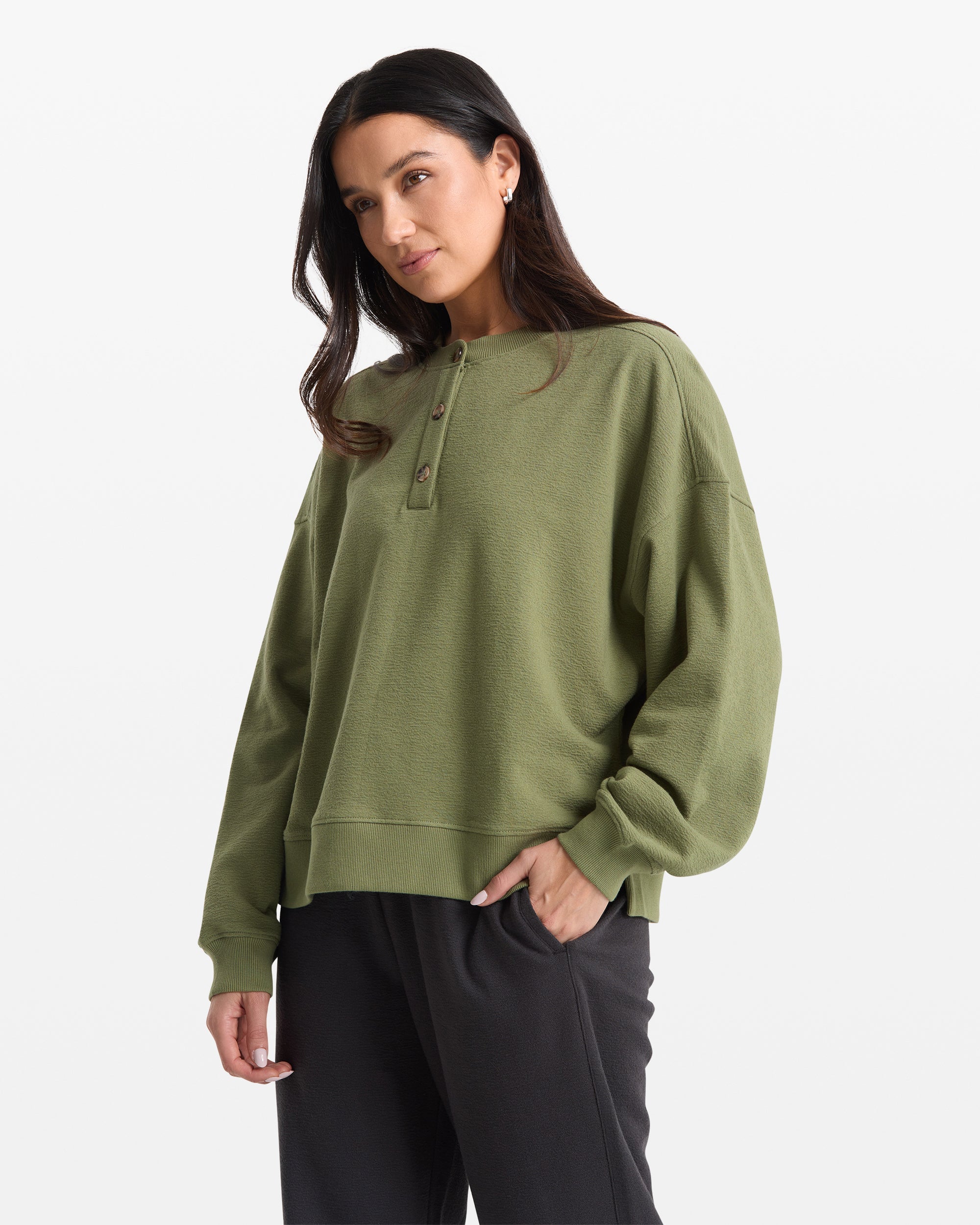 Women's Lived In Fleece Henley - Image 6